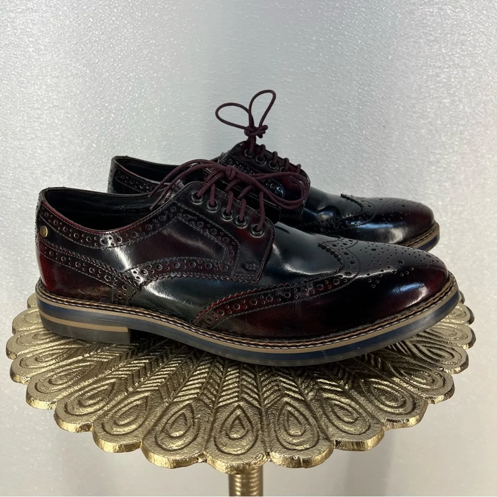 Base London Men’s Leather Brogue Wingtip Oxford Dress Shoes Burgundy‎